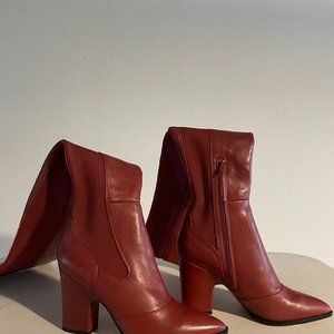 SAM EDELMAN NIB OVER THE KNEE BOOTS SZ 7 1/2 RED 4" HEEL